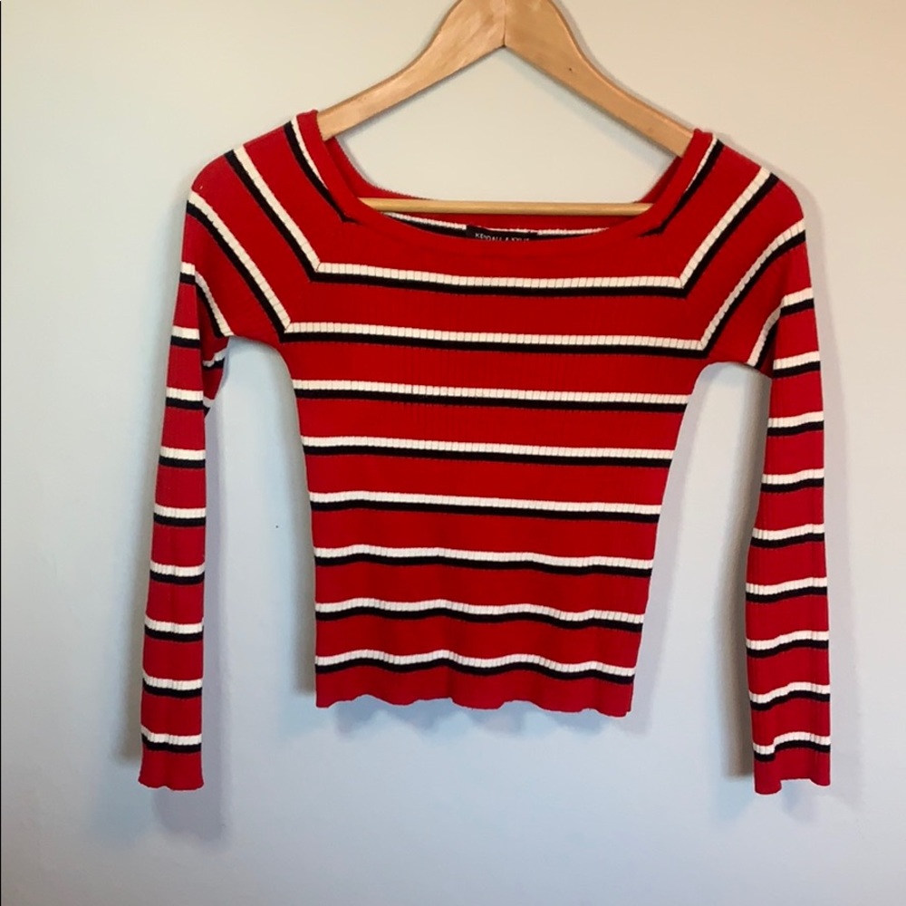 Kendall & Kylie Ribbed Off-The-Shoulder Top